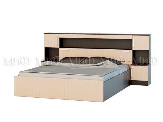 Кровать 2-х спальная Бася 1600 с надстройкой и с тумбами в Урае - изображение
