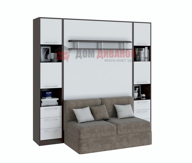 Кровать-шкаф с диваном Бела 1, с полкой ножкой, 1200х2000, венге/белый в Югорске - изображение 1