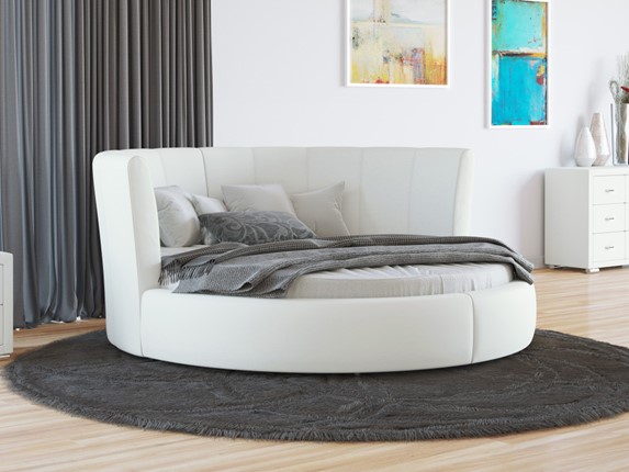 Круглая кровать Luna 200х200, Экокожа (Белый) в Лангепасе - изображение