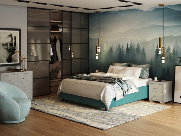 Кровать в спальню Como (Veda) Base 1 140x200, Велюр (Forest 562 Голубой) в Лангепасе - изображение 1