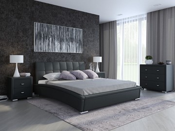 Спальная кровать Corso-1L 140x200, Экокожа (Черный) в Когалыме
