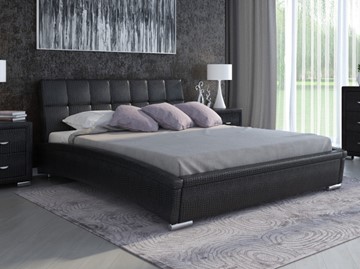 Двуспальная кровать Corso-1L 140x200, Экокожа (Кайман черный) в Лангепасе