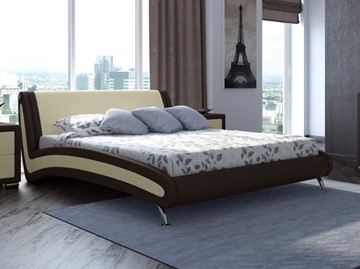 Двуспальная кровать Corso-2 160х200, Экокожа (Коричневый с кремовым) в Урае