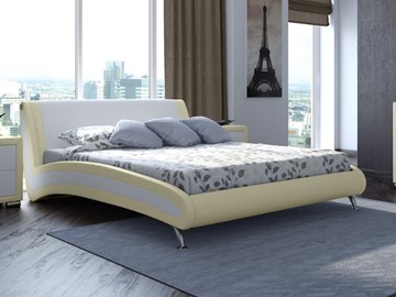 Спальная кровать Corso-2 180х200, Экокожа (Кремовый с белым) в Лангепасе