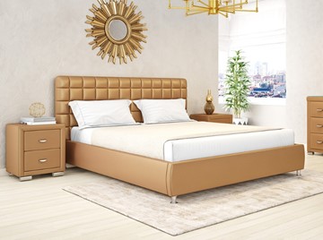 Двуспальная кровать Corso-3 140x200, Экокожа (Латунный перламутр) в Лангепасе