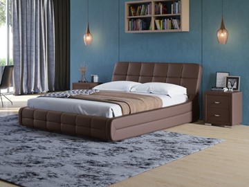 Двуспальная кровать Corso-6 140x200, Экокожа (Коричневый) в Лангепасе