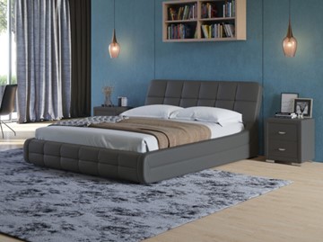 Кровать 2-х спальная Corso-6 140x200, Экокожа (Темно-серый) в Лангепасе