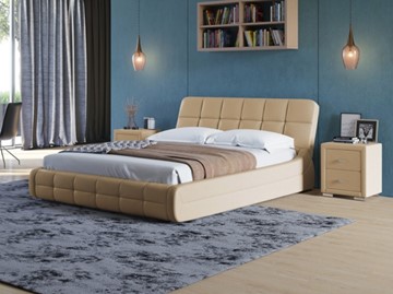 Двуспальная кровать Corso-6 200х200, Экокожа (Бежевый) в Лангепасе