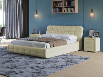 Двуспальная кровать Corso-6 200х200, Экокожа (Кремовый) в Лангепасе