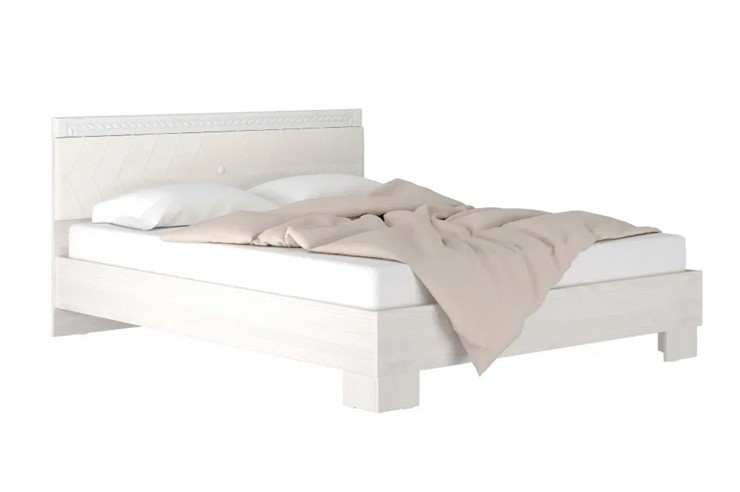 Кровать 2-спальная Гертруда, М8, 160х200 Экокожа с пуговицами без основания, белая лиственница/ясень жемчужный в Лангепасе - изображение 1