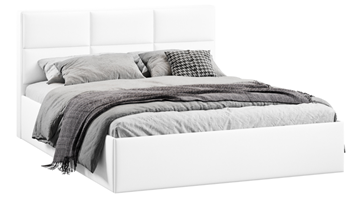 Спальная кровать с подъемным механизмом с заглушиной Стелла тип 1 (Экокожа белая Polo) в Лангепасе