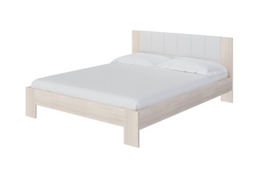 Кровать двуспальная Soft 1, 160х200, ЛДСП Дуб Шамони+экокожа (Дуб Шамони с белым) в Лангепасе