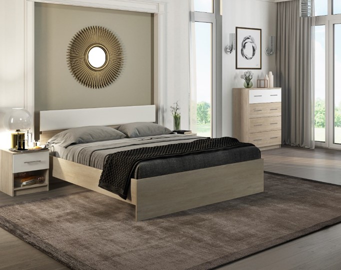 Кровать двуспальная Светлана 1600, белый/дуб сонома в Лангепасе - изображение 1