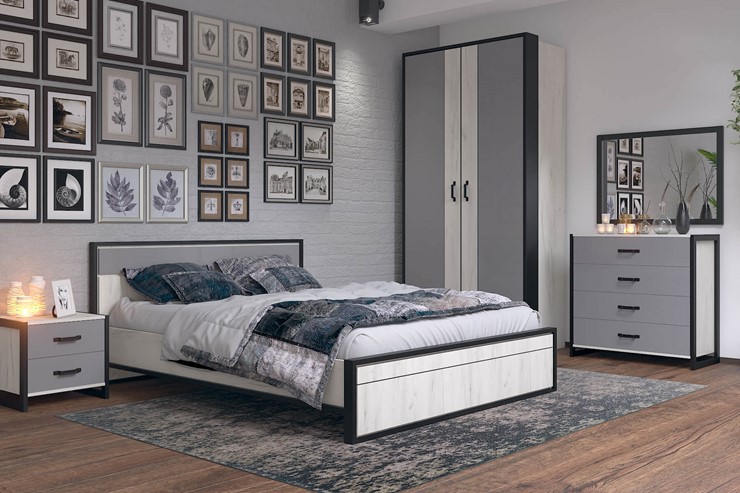Кровать 2-х спальная Техно 1600 (С основанием) Дуб крафт белый/Серый шифер 678.140 в Лангепасе - изображение 4