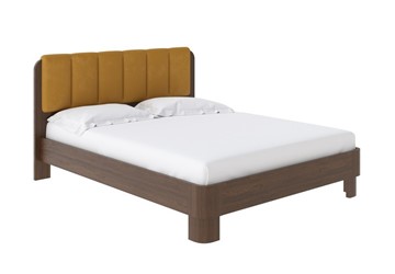 Спальная кровать Wood Home 2 200х200, Микрофибра (Орех (сосна) с брашированием/Diva Шафран) в Лангепасе