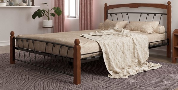 Двуспальная кровать Муза 1, 1600, черный/махагон в Лангепасе - изображение