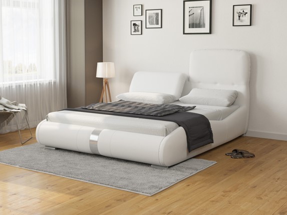 Кровать в спальню Лукка 160х200, Экокожа (Белый) в Урае - изображение