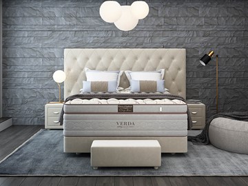 Двуспальная кровать Luxe/Podium M 160х200, Флок (Велсофт Бежевый) в Пыть-Яхе