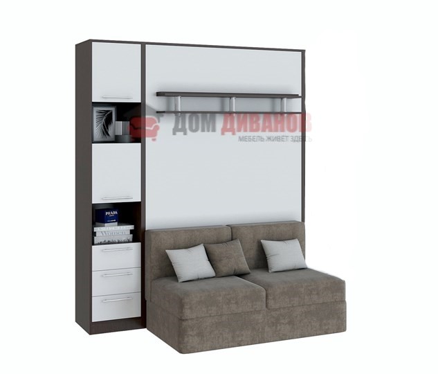 Кровать-шкаф с диваном Бела 1, с полкой ножкой с 1 пеналом, 1600х2000, венге/белый в Югорске - изображение 1