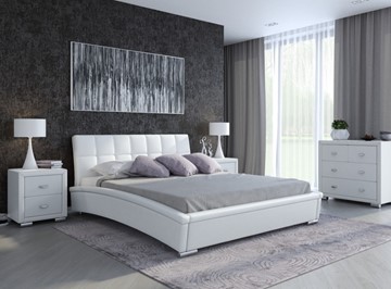 Кровать спальная Corso-1L 200x200, Экокожа (Белый) в Сургуте