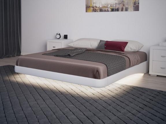 Кровать двуспальная парящая 160х200, Экокожа (Белый) в Урае - изображение