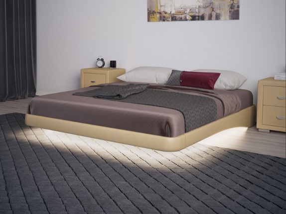 Кровать двуспальная парящая 160х200, Экокожа (Бежевый) в Урае - изображение