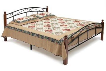 Кровать с основанием AT-8077 дерево гевея/металл, 140*200 см (middle bed), красный дуб/черный в Сургуте