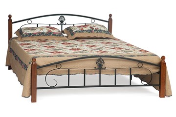 Кровать с основанием РУМБА (AT-203)/ RUMBA дерево гевея/металл, 140х200 см (double bed), красный дуб/черный в Советском