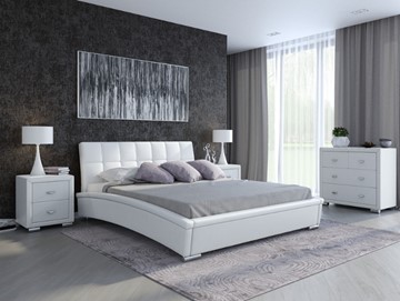 Кровать 2-спальная Corso-1L 180х200, Экокожа (Белый) в Нягани