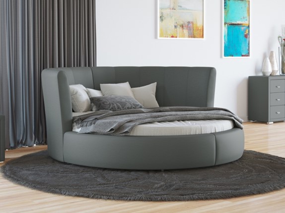 Круглая кровать Luna 200х200, Экокожа (Серый) в Урае - изображение