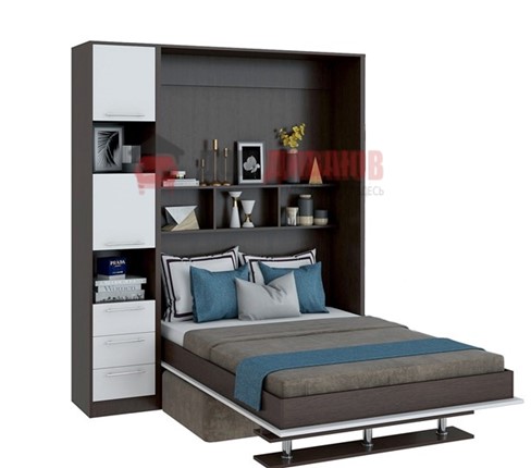 Кровать-шкаф с диваном Бела 1, с полкой ножкой с 1 пеналом, 1600х2000, венге/белый в Нефтеюганске - изображение