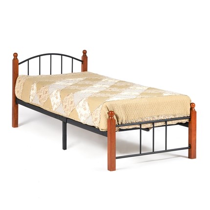 Кровать AT-915 дерево гевея/металл, 90*200 см (Single bed), красный дуб/черный в Когалыме - изображение