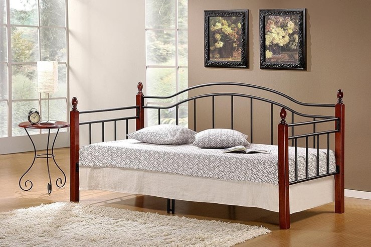 Кровать 1-спальная LANDLER дерево гевея/металл, 90*200 см (Day bed), красный дуб/черный в Сургуте - изображение 4