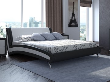 Двуспальная кровать Corso-2 160х200, Экокожа (Черный с белым) в Югорске