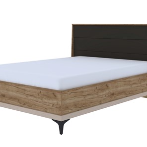 Кровать полутороспальная Кара 10 со стационарным основанием (1400) (Дуб Табачный Craft/Велюр) в Лангепасе
