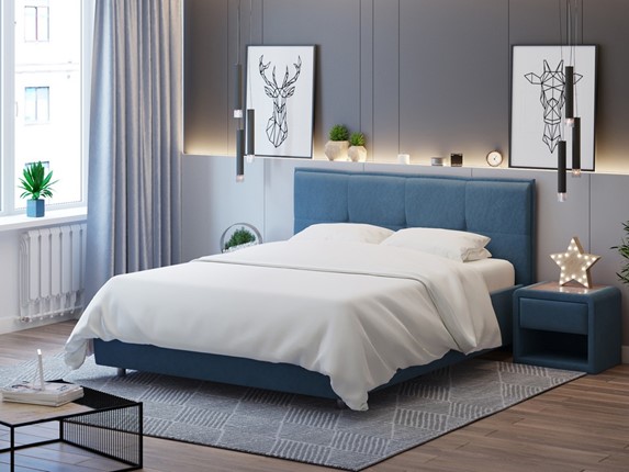 Кровать спальная Lino 140х200, Велюр (Monopoly Прованский синий (792)) в Нижневартовске - изображение