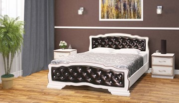 Спальная кровать Карина-10 (Дуб Молочный, темная обивка) 140х200 в Урае