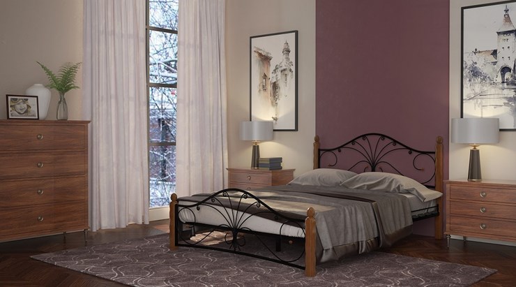 Полутороспальная кровать Фортуна 1, 1200, черный/махагон в Урае - изображение 1