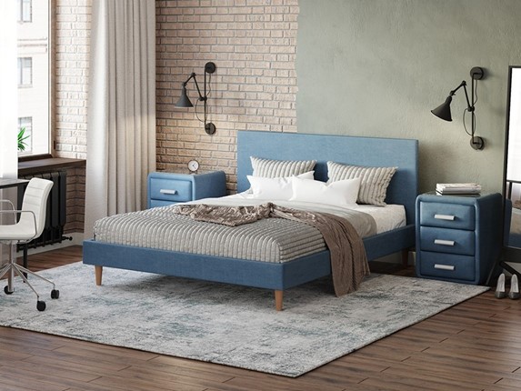 Двуспальная кровать Claro 160х200, Рогожка (Тетра Голубой) в Лангепасе - изображение