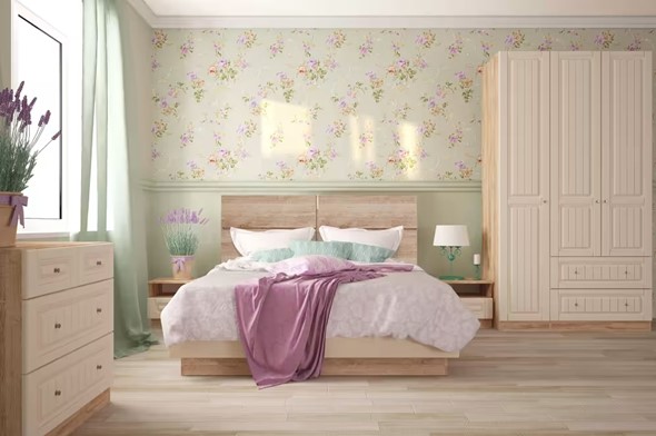 Гарнитур в спальню Богуслава, дуб баррик светлый/крем брюле в Югорске - изображение
