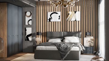 Модульная спальня Глосс №1 (Яблоня Беллуно/Cтекло Графит матовый) в Нягани