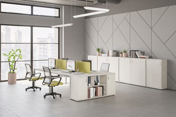 Комплект офисной мебели Комфорт КФ (белый премиум) на сером металокаркасе в Лангепасе