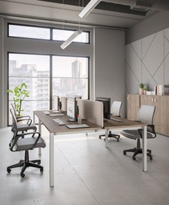 Офисный комплект мебели Комфорт КФ (дуб шамони темный) на белом металокаркасе в Нефтеюганске
