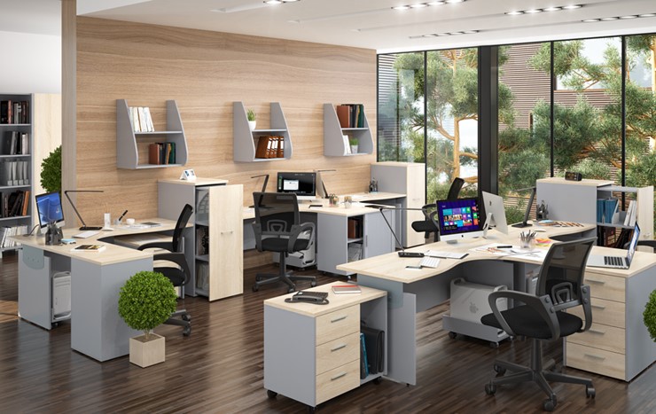 Офисная мебель OFFIX-NEW для 4 сотрудников с двумя шкафами в Нефтеюганске - изображение 1