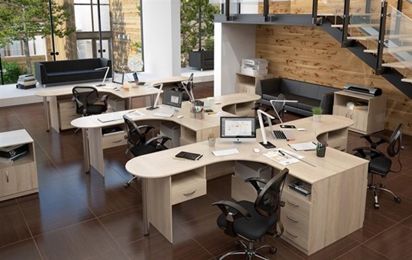 Комплект офисной мебели SIMPLE с эргономичными столами и тумбами в Радужном - изображение
