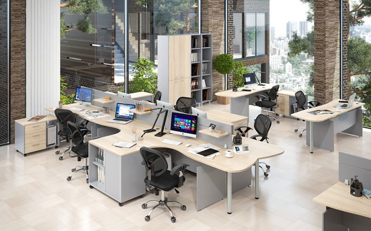 Офисная мебель OFFIX-NEW для 4 сотрудников с двумя шкафами в Урае - изображение