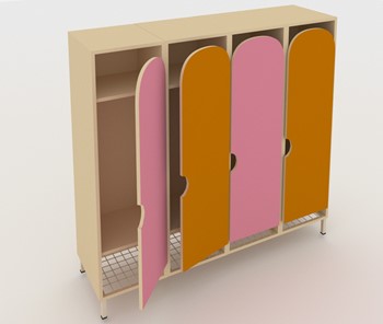 Распашной детский шкаф ШГС4 Беж + Розовый + Оранжевый в Советском