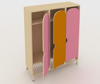 Распашной детский шкаф ШГС3 Беж + Розовый + Оранжевый в Нижневартовске