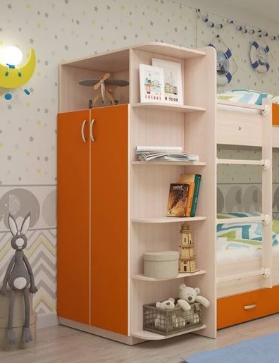 Двухдверный детский шкаф Мая корпус Млечный дуб, фасад Оранжевый в Когалыме - изображение 1