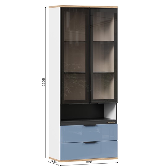 Шкаф двухдверный со стеклянными дверьми Урбан ЛД 528.290.000, Белый/Капри Синий в Лангепасе - изображение 1